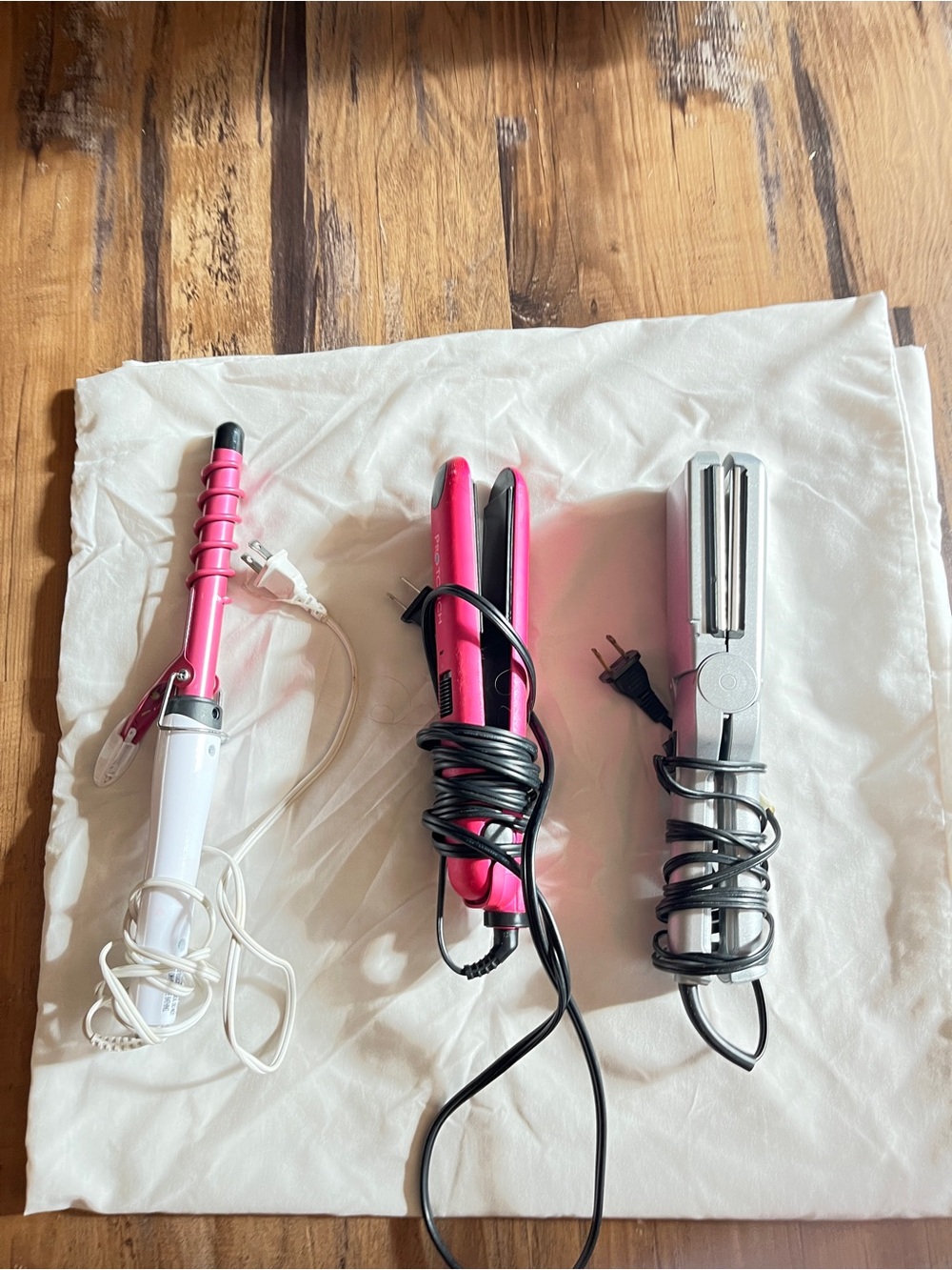 Pink Hair Styling Tools Set - Curling Iron spiral & Flat Iron.  All 3
